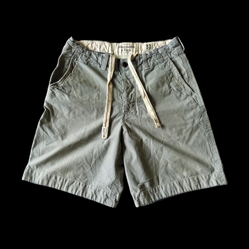 Abercrombie & Fitch 90's Shorts 33 Blue Pinstriped Drawstring Beach Distressed
